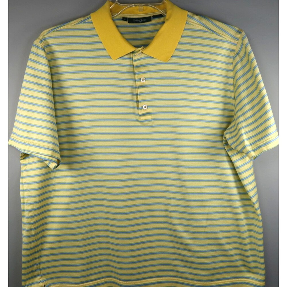 Bobby Jones Golf Polo Shirt Men's XL Yellow Striped Short Sleeve Casual Cotton